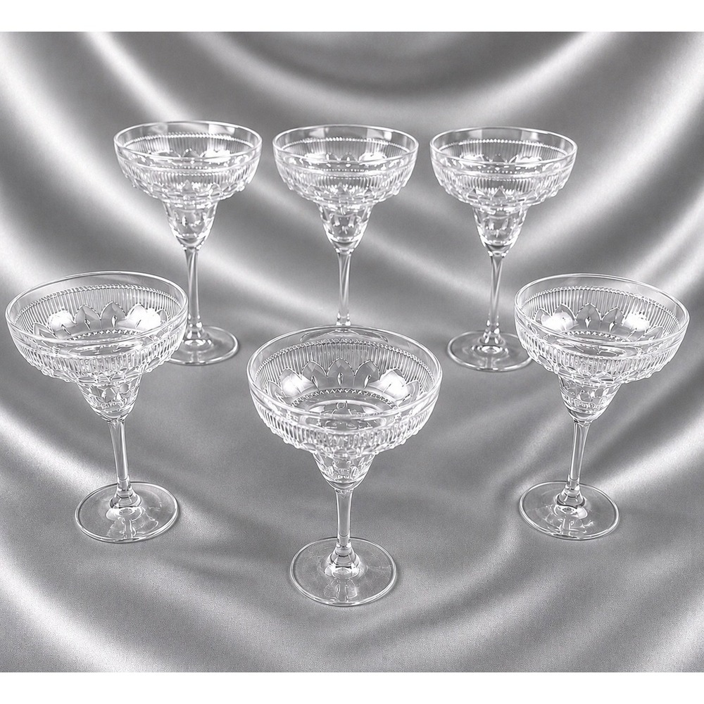 6 Cristal d'Arques Durand Sombrero Margarita Glass Green Stem Cut Crystal 7.5"